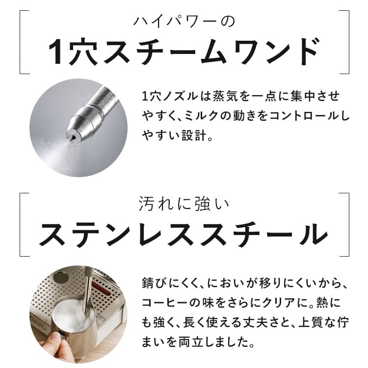 1穴スチームワンドとステンレスの本体